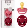 BIBS De Lux Ciuccio confezione da 2 pezzi. Privo di BPA, Tettarella tonda. Lattice di gomma naturale, Misura 1 (0-6 mesi), Coral/Ruby