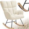 TecTake® Sedia A Dondolo, Imbottitura in Gommapiuma, Tessuto Bouclé, Motivo Trapuntato, Schienale Alto, Braccioli Larghi, Telaio in Acciaio, Pattini In Legno Massiccio, Design Moderno - Beige