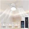 KittVegi Silenzioso Ventilatore da Soffitto 60W, Ventilatore da Soffitto con Luce e Telecomando 65CM, Ventilatore da Soffitto con Lampada, 6 Velocità DC Reversibile, 3 Pale, Timer, Dimmerabile - Bianco
