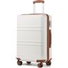 KONO Valigie Trolley Bagaglio a Mano 51.5x38x21cm Rigida e Leggero ABS Valigie con TSA Lucchetto e 4 Ruote, Bianco Panna