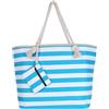 DonDon Borsa da spiaggia grande con chiusura zip 58 x 38 x 18 cm Shopper stile marinaro a righe turchesi e bianche beach bag