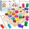 FAMKEEP Montessori - Gioco di pesca magnetico in legno, giocattolo da pesca per bambini, 3 anni, giocattolo educativo