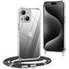 OLEPHY Trasparente Cover con Cordino per iPhone 15 6,1'', Nero | Custodia con Collana, Regolabile e Rimovibile,[Antiurto] [AntiGraffio] Case con Laccio Tracolla,