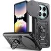 Oududianzi - Cover per Xiaomi Redmi Note 14 Pro 5G Custodia,con Coperchio Scorrevole della Fotocamera, 360 ° staffa girevole e manicotto protettivo in silicone TPU - Nero