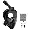 AOOSA Maschera Snorkeling Integrale Maschera Subacquea Con Staffa per Fotocamera, 180° HD Anti-Appannamento Anti-Perdita Maschera Integrale, Set da Snorkeling Pieghevole per Adulti, (Nero, S/M)