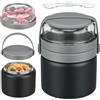 MAISON HUIS Thermos per Alimenti 400ml, Contenitore Termico per Alimenti Caldi, Porta Merenda Thermos Pappa Acciaio Inossidabile con Cucchiaio, Portavivande per Zuppa, Pasta, 400ML-Nero