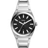 Fossil Orologio Everett da uomo, Movimento al quarzo con data a tre lancette e cinturino in pelle o acciaio inossidabile, 42 mm, Tono argento e nero