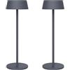 K-Bright 2 pcs LED Lampada da tavolo senza fili in alluminio Antracite | Luce calda da 3000K, Protezione IP54 Lampada Led Ricaricabile senza fili, Adatto A Cena, Lettura, Camera, Giardino