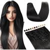 Elailite Extension Capelli Veri Clip #1 Jet Nero, 20cm 45g 8 Fasce Singole Intera Testa 100% Remy Human Hair Naturali Lisci