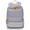 Lisirs Weinlese, zaino per la scuola, da donna, elegante e colorato, stile vintage, per donne, adolescenti, università, in tela, Grigio a pois, 14 pollici,