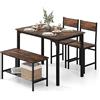 RELAX4LIFE Set Tavolo e Sedie da Cucina con Tavolo da P ranzo, Panca e 2 Sedie, 4 Posti, in Design Industriale gruppo sedute con Ripiano in MDF e Struttura in Metallo (marrone rustico)