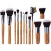 EmaxDesign - Set di 12 pennelli da trucco professionali con manico in bambù, setole sintetiche (pennello kabubi, per fondotinta, per sfumare, per blush, correttore, occhi, viso, liquidi, polveri, creme) con sacchetto