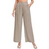 Famulily Pantaloni a palazzo estivi a gamba larga da donna, casual, a vita alta, con tasche, cachi, S