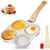 Konesky Padella per uova fritte, padella per pancake a induzione a 4 fori con spazzola in silicone, spatola in legno, padella in alluminio antiaderente facile da pulire per colazione, hamburger con uova fritt