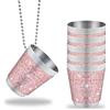 TYBYBB Bicchierini da liquore da appendere, 6 pezzi, in acciaio inox con catena da 3 CL, bicchierini da liquore in acciaio inox con catena rosa, per addio al nubilato, feste di matrimonio, addio al