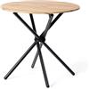 FurnitureR Tavolo da pranzo rotondo, diametro 80 cm, altezza 75 cm, effetto legno marrone con struttura in metallo nero, design scandinavo, colore legno di cedro