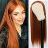 PORSMEER Parrucca Auburn lunga diritta per donna con riga centrale arancione scuro Parrucche sintetiche resistenti al calore per capelli in seta naturale 26 pollici