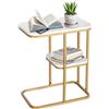 YCBTREE C-Form - Tavolino a doppio strato, in finta marmo, 50 x 30 x 58 cm, per soggiorno, camera da letto, balcone, terrazza (bianco e oro)