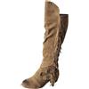 Berimaterry Stivali al ginocchio da donna con frange, stivali da cowboy con frange, classici a mezza altezza con tacco a blocco, stile vintage, in pelle scamosciata, marrone, 41 EU
