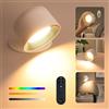 DESGNT Lampada da parete senza fili,Applique da parete con batteria ricaricabile, Lampada Led con Telecomando,RGB Dimmerabile,Rotazione a 360°,per Soggiorno, Corridoio,Comodino.