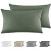 Dreamzie Federe Cuscino Letto Cotone 40x80 cm, Set di 2, 100% Cotone Lavato, Copricuscino Letto Verde Con Cerniera, Federa Cuscino Certificata OEKO-TEX