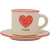 CER-POR Set Tazzine Caffe Con Piattino In Porcellana Turca, Tazzine Da Caffè Particolari Colorate Con Decori Originali, Set Da 2. (Cuore chicchi rossi)