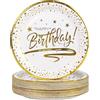 DHAIQC 50 Pezzi Piatti Carta Compleanno 18cm, Oro Bianco Stoviglie per Feste Di Compleanno Piatti Usa e Getta Piatti pizza Piatti Compostabili per Feste di Compleanno e Matrimonio (Compleanno Bianco, 18cm)