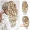 FLUFYMOOZ Extension a coda di cavallo con clip con artiglio, 45,7 cm, mossi e ricci, capelli sintetici finti naturali, da donna (dal biondo scuro al biondo chiaro)
