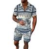 PINTUTU Tuta Uomo Sportiva Maniche Corte Cerniera T-Shirt e Pantaloncini Estiva 2 Pezzi Set Completo Polo da uomo con risvolto sfumato, motivo floreale casuale, cerniera, manica cortat-shirt maglie palestra