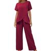 Generico Completo Donna Elegante Estivo Orlo Irregolare T-Shirt Maniche Corta e Pantaloni Gamba Larga Due Pezzi Tuta Completi Casual Leggero Cerimonia Set Coordinato Comodi in Tinta Unita (M)