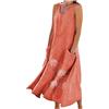 Generic Abiti in lino da donna UK Plus Size abito estivo senza maniche elegante abito in cotone stampa floreale abito casual plissettato svasato abito a canotta da spiaggia vacanze maxi abito lungo con