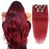 QRSTUVXZY extension capelli clip Extension con clip for capelli, pezzi di capelli umani veri, 7 pezzi for set, extension for capelli rosso vino, 100% Remy Virgin Human Hair, extension con clip, doppia trama, li