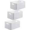 Rotho Country Set di 3 Scatole in Rattan-Look, Plastica (PP) Senza BPA, Bianco, 3 x A5/6 L, 28.0 x 18.5 x 12.6 cm