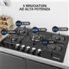 IsEasy 77cm Piano cottura a gas a cinque fuochi | Vetro temperato Nero| Autosufficiente