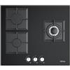 IsEasy 60cm 3 Fuochi Piano Cottura a Gas Vetro Nero Da Incasso Staffa in Ghisa Fornello