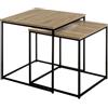 BAKAJI Set 2 Tavolini ad Incastro Stile Industrial per Soggiorno in Legno e Metallo, Tavoli da Caffè, Salotto, Sistema di Chiusura Salvaspazio, Tavoli Impilabili Design Industriale (Nero e Marrone)