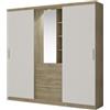 Vente-unique-Armadio 2 ante scorrevoli con specchio e cassetti L.240 cm Quercia e avorio - BODIL