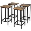 GIANTEX Set di 4 Sgabelli Quadrati da Bar, Design Industriale con Sedile in Legno, Poggiapiedi, di Telaio in Ferro, per Cucina/Bistrot/Caffè, Portata di 150KG, 30x30x62cm