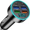 XIAOXIAOYU Porta di ricarica per auto, caricabatterie rapido per auto - Caricatore USB da 66 W con multiporta - Caricatore per telefono per auto, blocco caricabatteria per auto con display digitale,