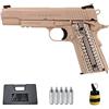 Pistola Colt M1911 Rail Gun Tan blowback CO2 (6mm) | Arma corta da softair (pallini di plastica) + valigetta in PVC + caricatore [442 FPS] (Potenza: 1 joule)