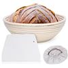 Clheatky Cestino per Lievitazione del Pane 25cm, Fermentazione Rotondo Cestino con Rattan e Fodera di Lino Raschietto per Pasta Lame, Cesto per la Lievitazione 100% Rattan Naturale
