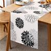 Inhobbok Runner da Tavolo Dalia Nero Grigio Lino Fiore Moderno Attraente 33x183cm Fattoria Geometrico Tavolo Centro Decor Boho Runner da Tavolo per Soggiorno Armadio Pranzo Festa Patio