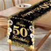 GlauStalos Runner da tavola per 50° compleanno, colore nero e oro, decorazione da tavolo, per il 50° compleanno, uomini e donne, anniversario, festa, cena, tovaglia decorativa, per casa e cucina, 180 x 35 cm