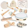 Vanplay Strumenti Musicali Montessori in Legno Batteria per Bambini 3-6 Anni Giochi