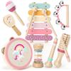 Lehoo Castle Strumenti Musicali Bambini 1 Anno, 8 in 1 Giochi Legno Montessori Sensoriale con Maracas Xilofono Tamburello Gioco Bambi Bimba 2 3 4 5 6 Anni, Educativi Interattivo Regalo (Rosa)