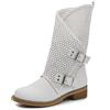 IF Fashion Scarpe da Donna Stivali Stivaletti Biker Fibbie Anfibi Primaverili Estivi 628 Bianco N.40