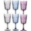 KORAT Set 6 Bicchieri Acqua e Calici Vino Colorati in Plastica Resistente Stile Vintage Bicchieri Decorati Rosa Blu Trasparente Eleganti per Tavola, Lavabili in Lavastoviglie (Calici Wieky)