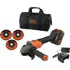 Black & Decker Smerigliatrice Angolare Brushless 115mm 18V con Batteria da 4.0 Ah 3 Dischi e Softbag - BCG6L8F1S-QW