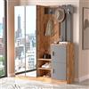 LBSIGN Mobile Da Ingresso Con Scarpiera A 2 Ante Appendiabiti E Specchio Rovere Antracite