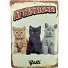 LEO PET Targhetta Decorativa Tema Gatti in Metallo per Interni ed Esterni - 15x21 cm